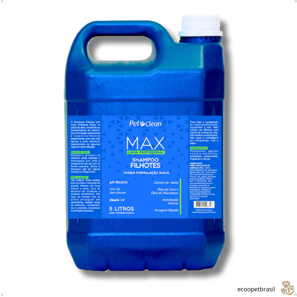 Shampoo Filhotes Linha Max Profissional 5 Litros Rende 25 – Pet Clean