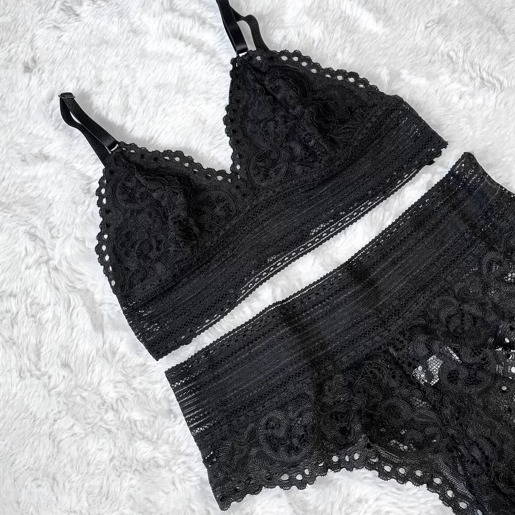 Conjunto Lingerie Sem Bojo Calcinha e Sutiã de Renda Moda Íntima