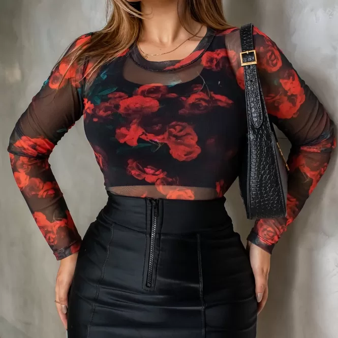 Blusa Tule Manga Longa Tshirt Básica Feminina Cam