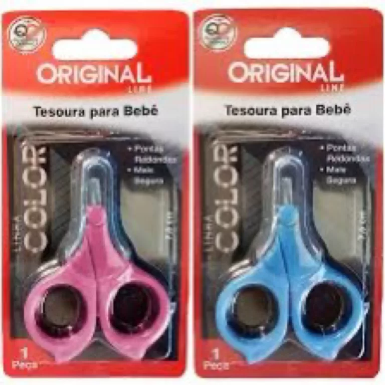 Tesoura Para Bebê Rosa e Azul Com Pontas Redondas