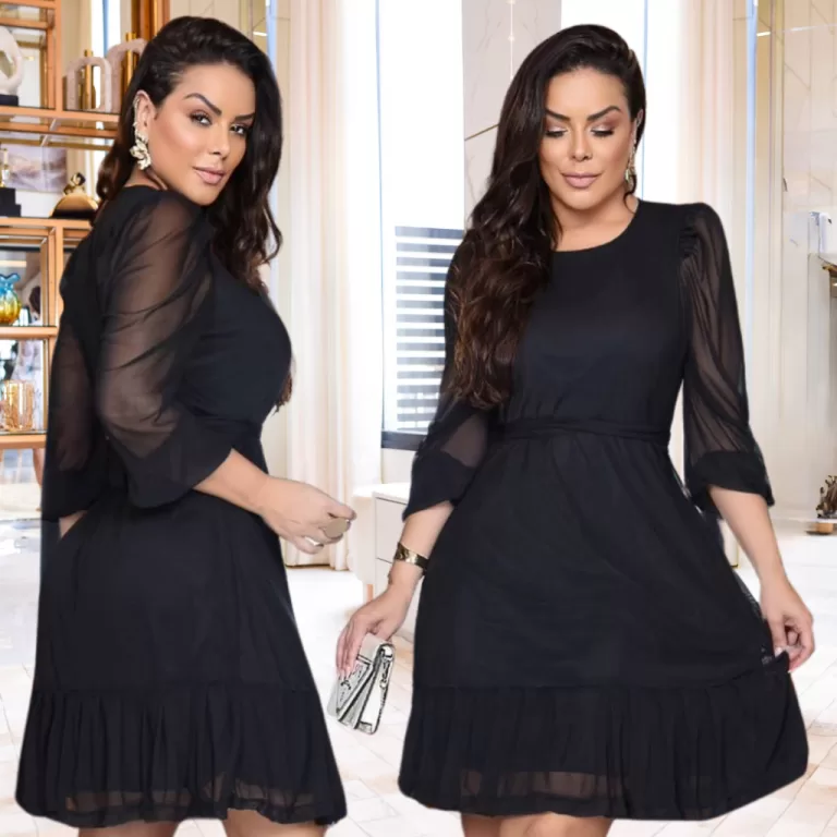 Vestido Preto Casual Com Cinto Ajustável