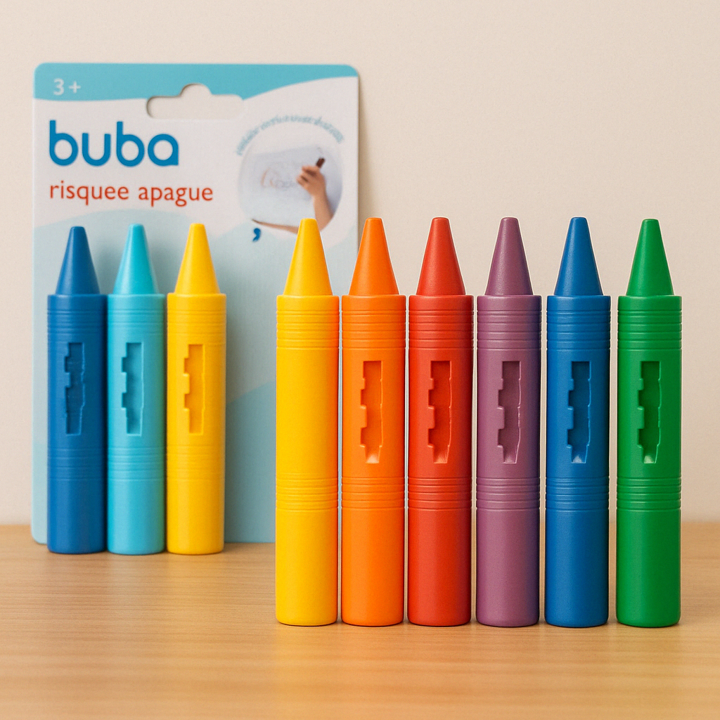 CANETA GIZ COLORIR NO BANHO AZULEJO RISQUE E APAGUE C/ 6 BUBA