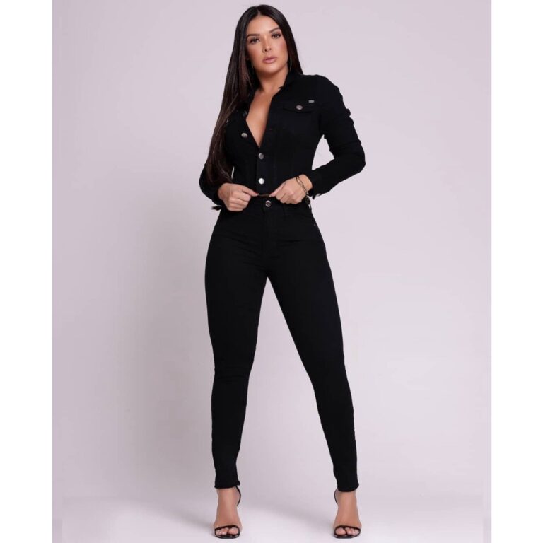 Calça Jeans Skinny Preta Cintura Alta Levanta Bum