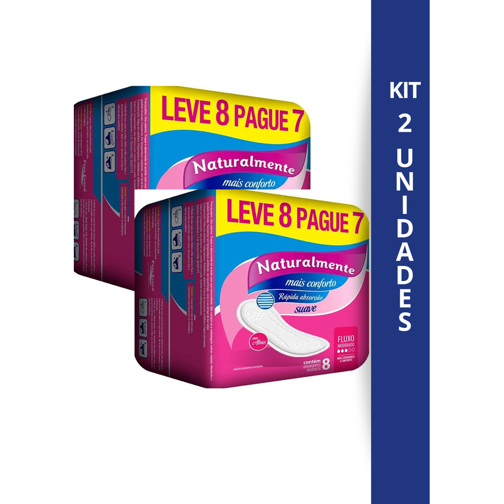 Kit 2 Absorvente Naturalmente Sem Abas Com 8 Unidades