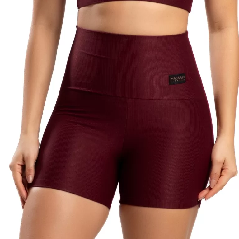 Short Poliamida Canelado Marrom Massam Fitness
