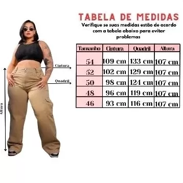 calça femenina cargo pantalona sarja com bolso