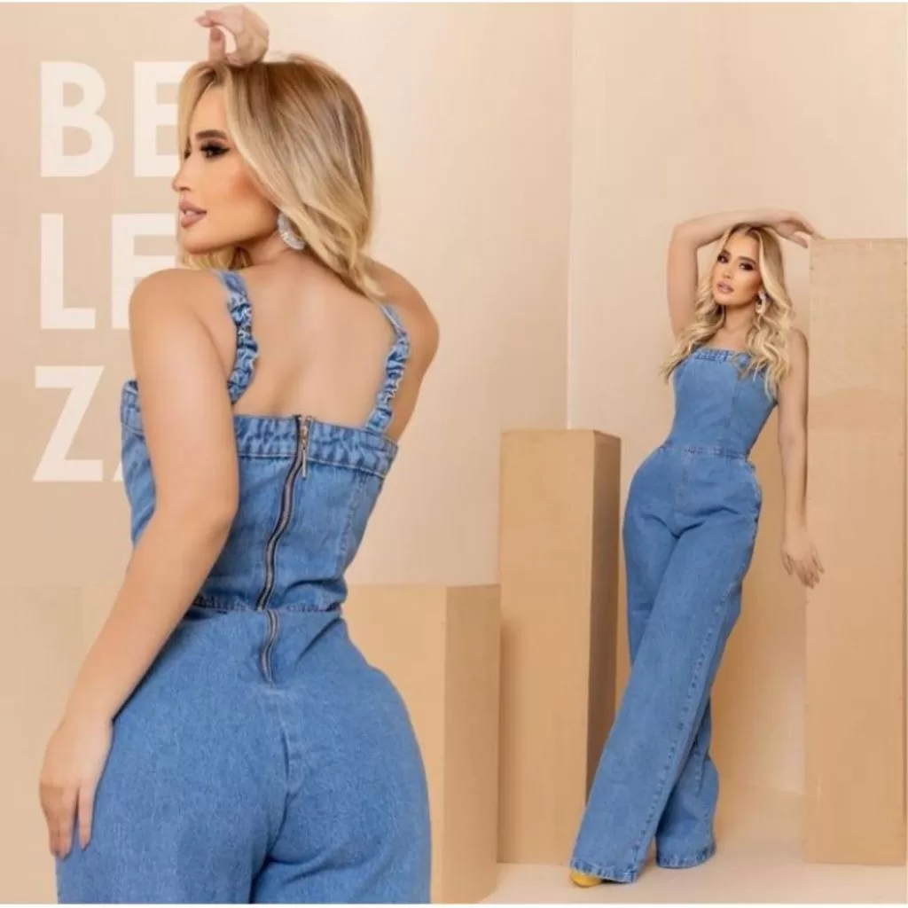 macaçao calça jeans, lavagem aleartorio