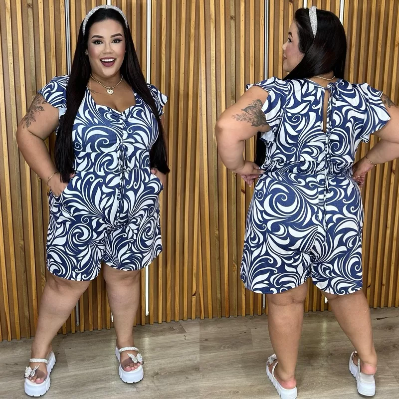 PROMOÇÃO RELÂMPAGO Macacão PLUS SIZE feminino estampado soltinho alça tamanho GG XGG veste 46 ao 54