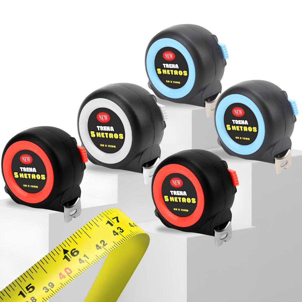 Kit 5 Trenas De Aço 5 Metros Emborrachada Com Trava De Bolso