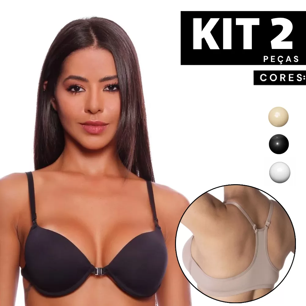 Kit 1 à 2 Sutiã Com Bojo e Aro Nadador com Fecho Frontal Alça Regulável Push Up