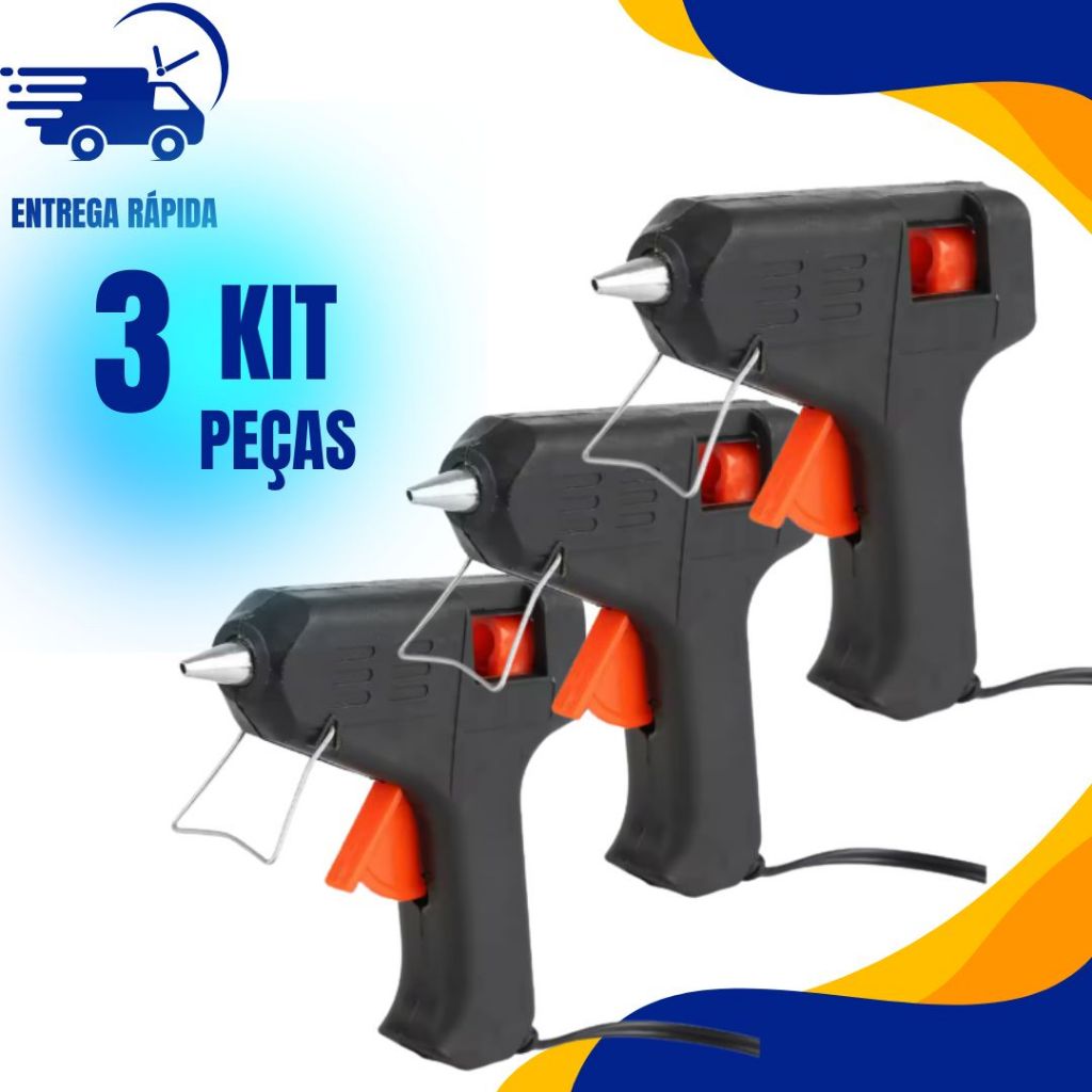 3 Pistola De Cola Quente Bivolt 20w + 2 Bastões De Cola Revolver (110v e 220v) Profissional