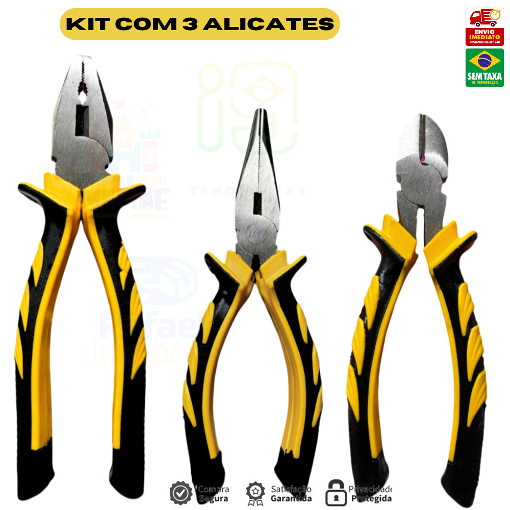 Kit 3 Alicates 6 Polegadas em Aço Forjado Universal Corte e Bico Linha PREMIUM