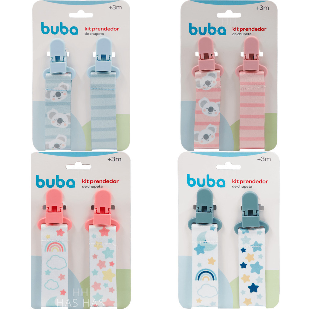 Kit com 1 ou  2 Prendedores de Chupeta Buba | Estampa Coala e Estrela Rosa Azul | Clip Trava