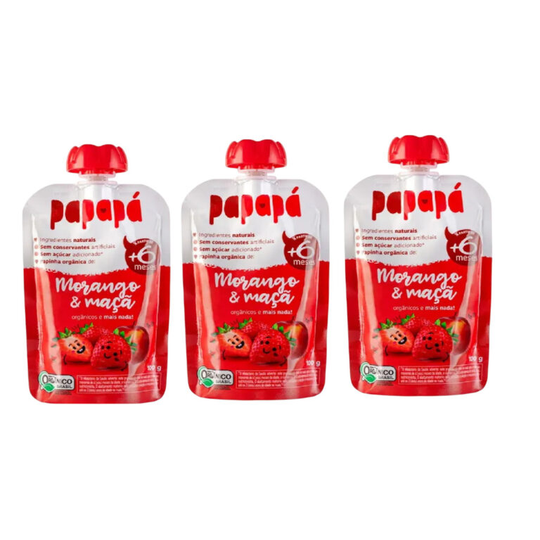 Kit 3x Papinha Orgânica Papapá Morango E Maçã 