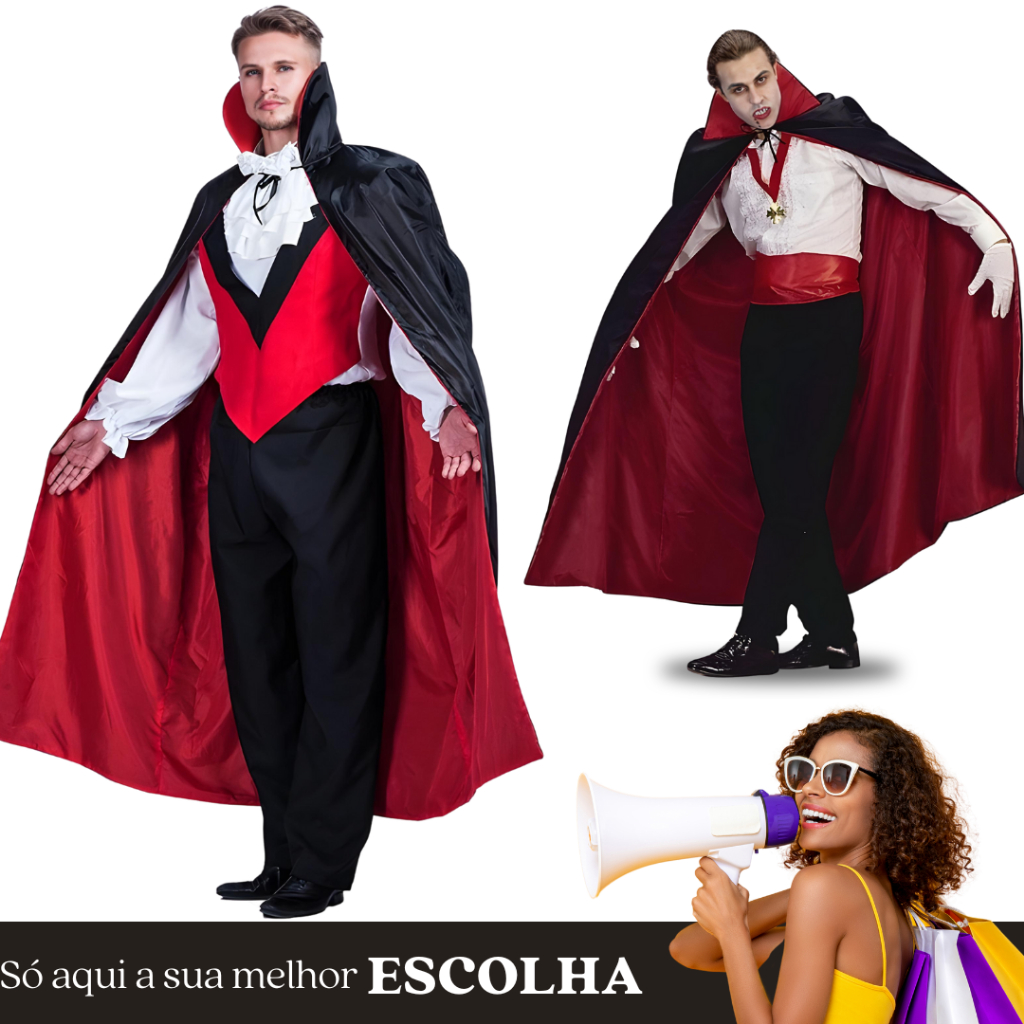 Capa Bruxa Drácula Halloween/Umbanda Candomblé Exu Carnaval Dupla Gola Capuz Premium Entrega Rápida