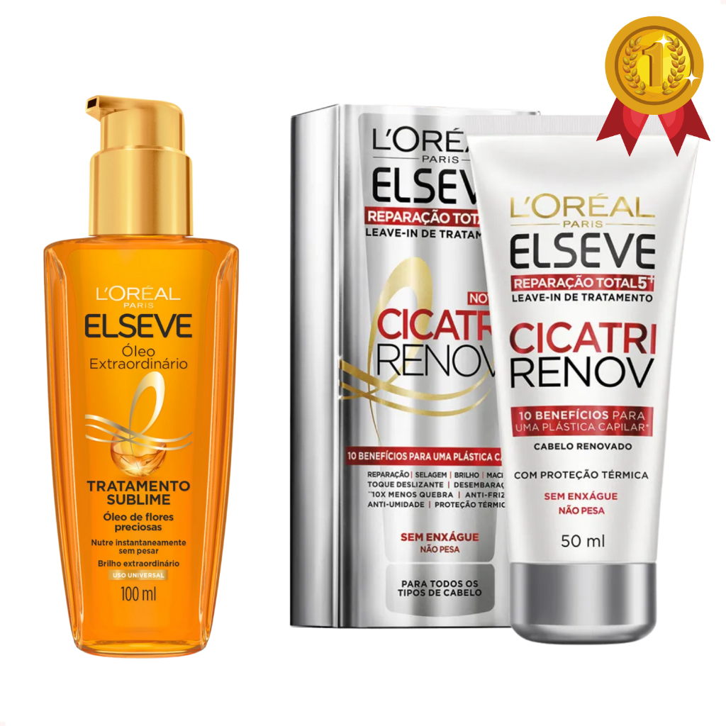 Kit Oleo Extraordinario Elseve 100ml + Leave in Cicatri Renov 50ml Reparação Total (Loreal)