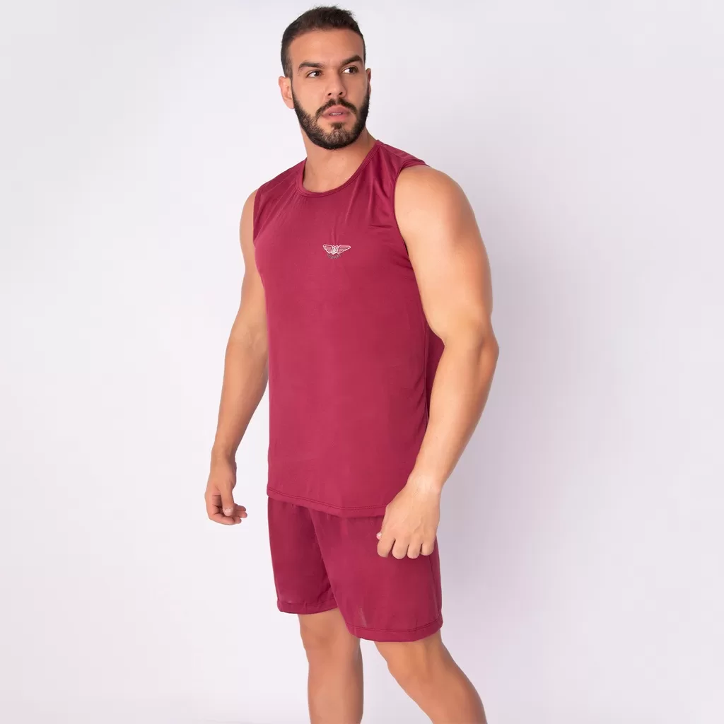 Pijama JSM Malha Masculino Liso Short e Regata Curto Verão