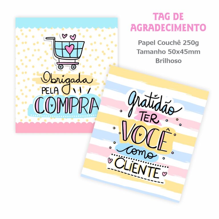 Mini Cartão Agradecimento, Tag para Loja, Empresa