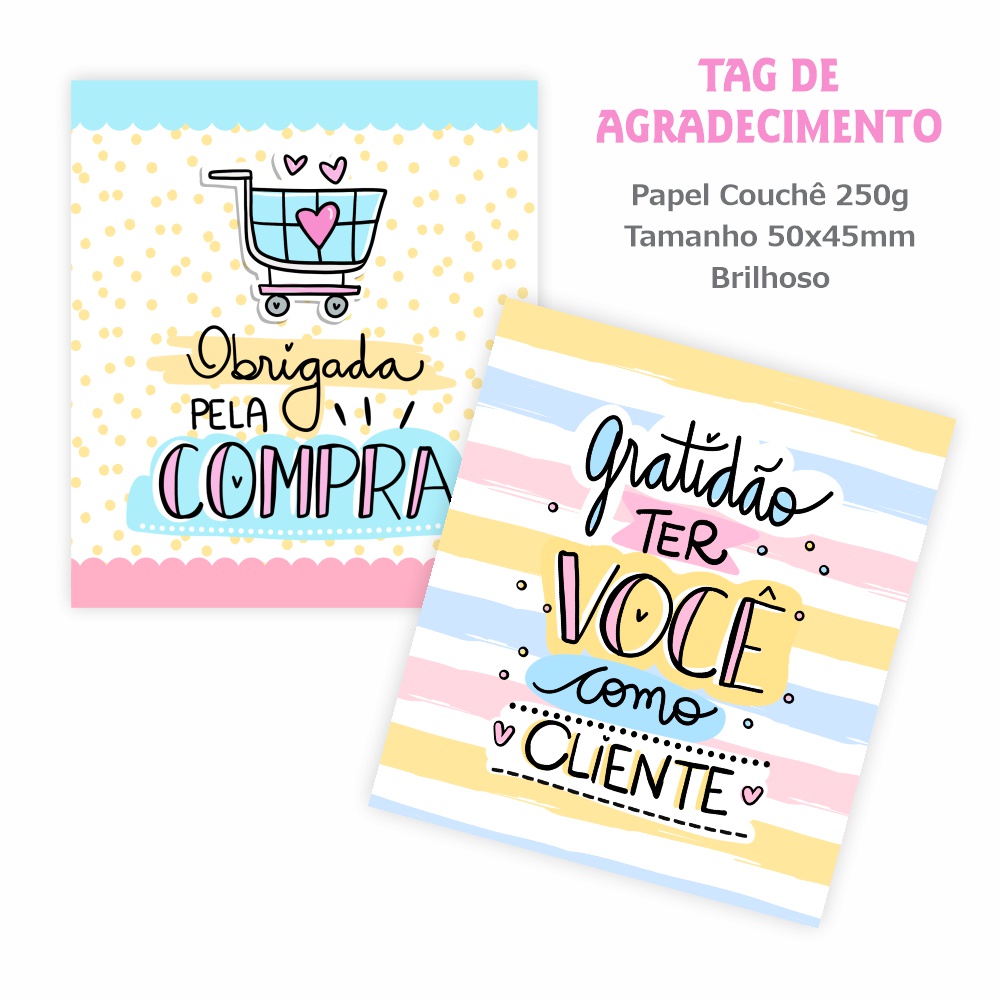 Mini Cartão Agradecimento, Tag para Loja, Empresa, Correios