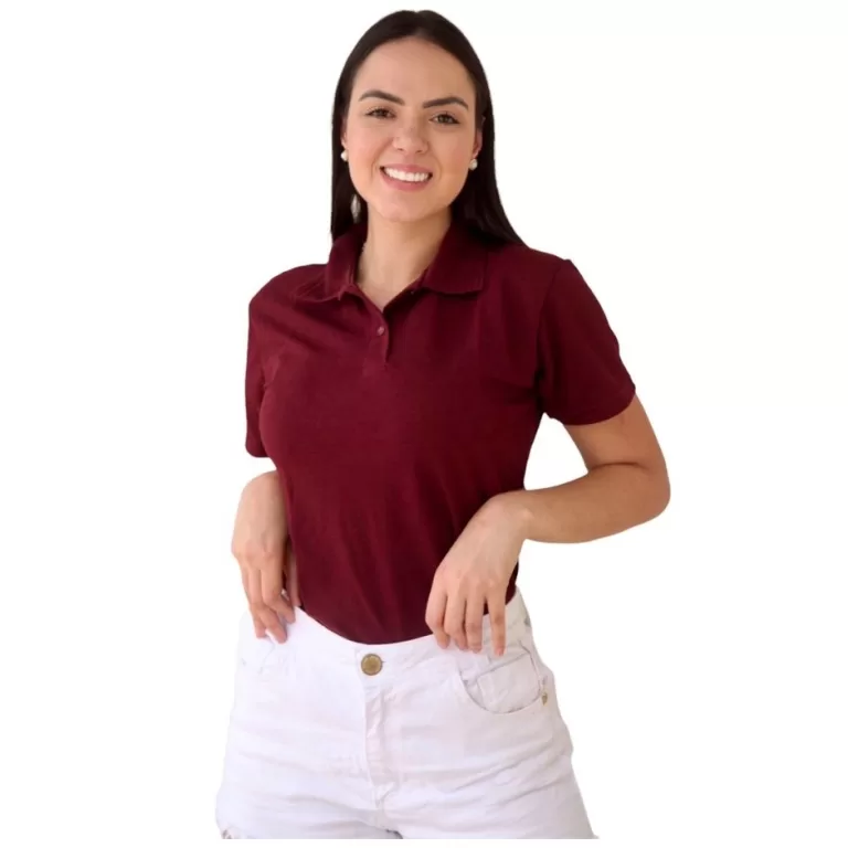 Camiseta Polo Básica Baby look Feminina Em Malha 
