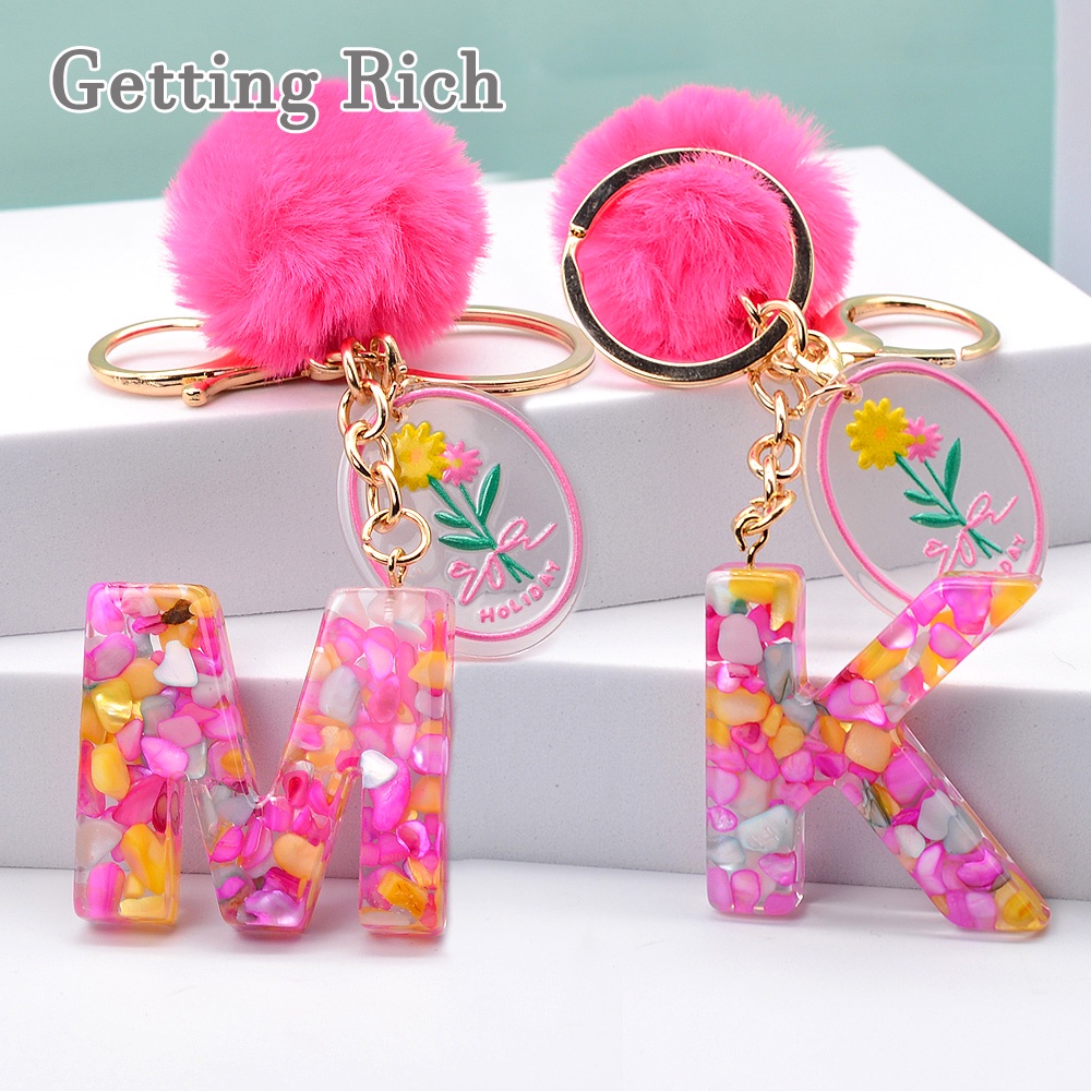 1pcs Kawaii Letras Chaveiros Para Bolsas Femininas Encanta A Z Alfabeto De Resina Pingente Com Flor