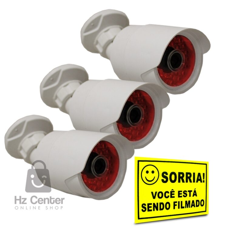 Kit 03 Câmeras Falsas Infravermelho Led + Placa S