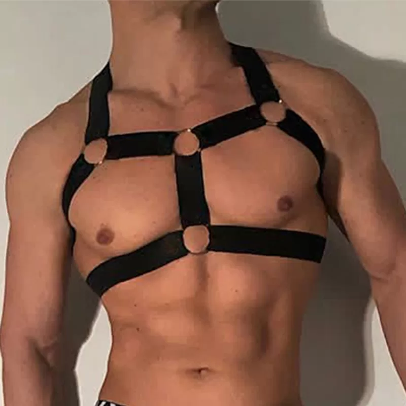 Roupa De Clube Masculina Cinto De Metal Com Ombro O-Ring De Fantasia De Jogo De Papel