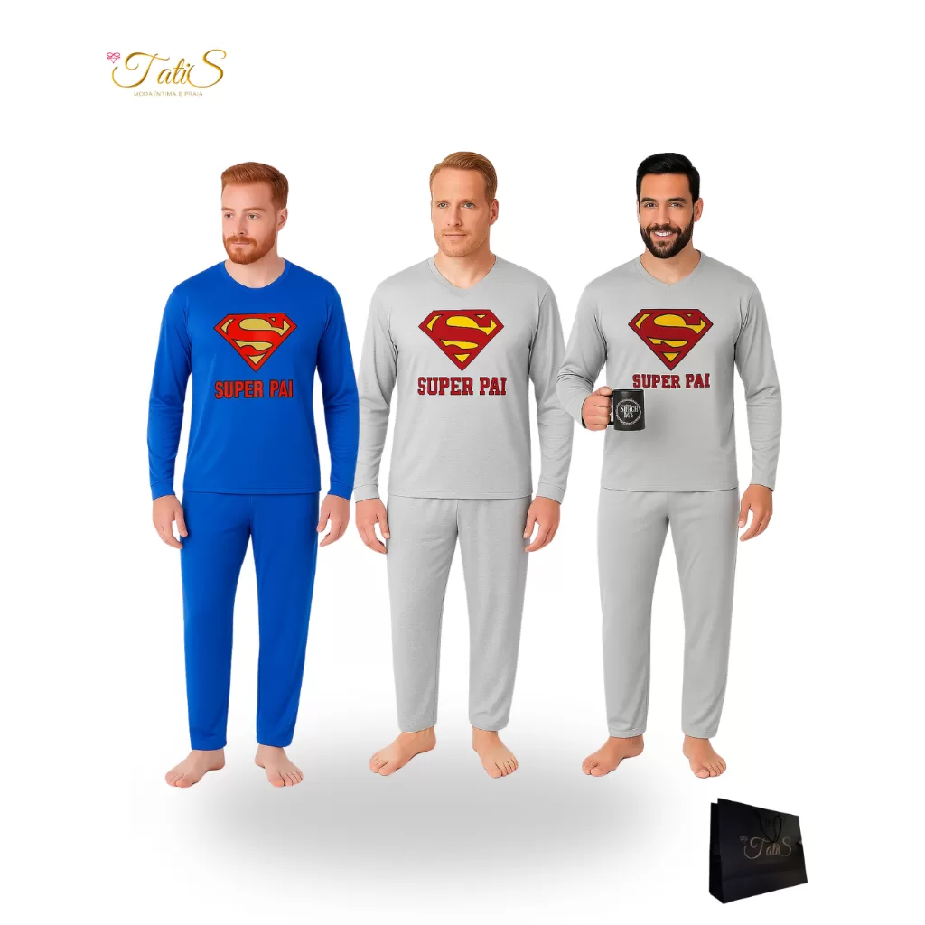 (Aprovado) Pijama Plus Size Super Pai Masculino Cumprido Frio Inverno Presente Dia dos Pais