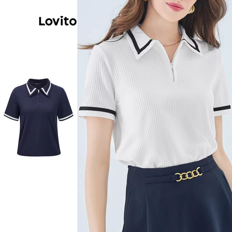 Lovito Camiseta Elegante Com Gola Lisa E Contrasta
