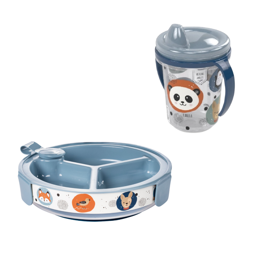 Kit Alimentação Infantil Prato Térmico e Caneca 330 ml com Alça