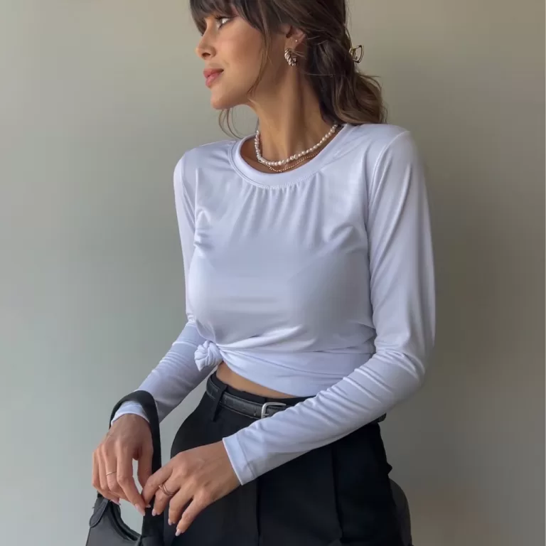 Tshirt Manga Longa Branco Blusa Básica Feminina C