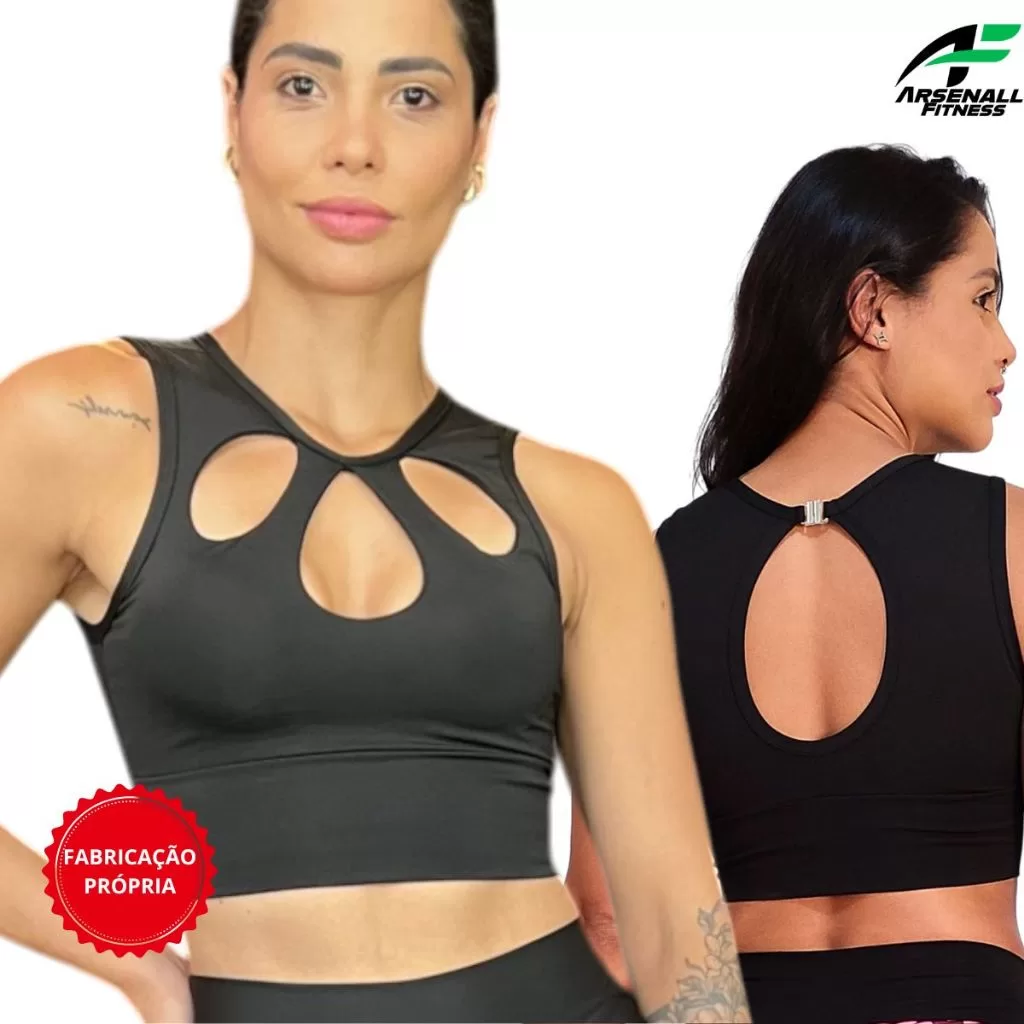 Top Cropped Super Sustentação Decote Diferenciado Forrado Com Bojo