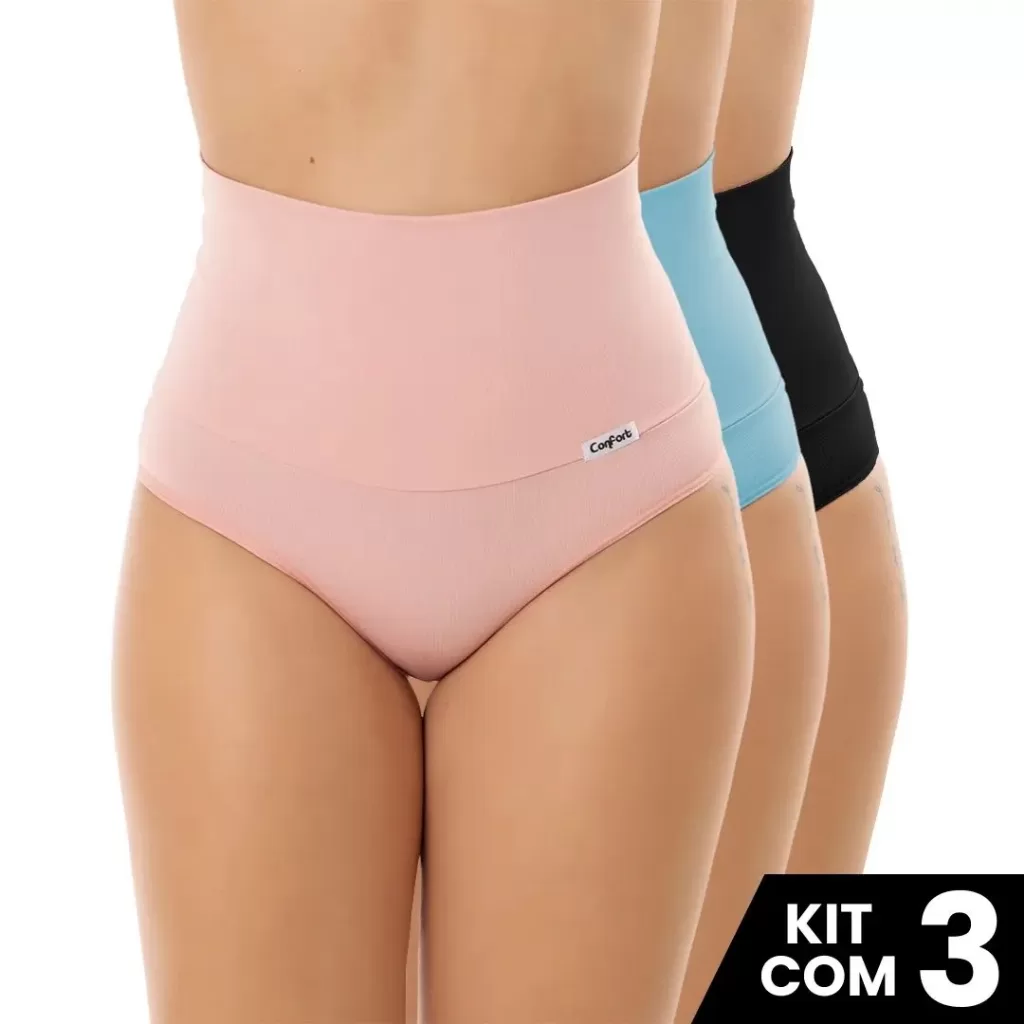 Kit 1 à 3 Calcinha Modeladora em Suplex para Compressão com Cós Alto Confortável