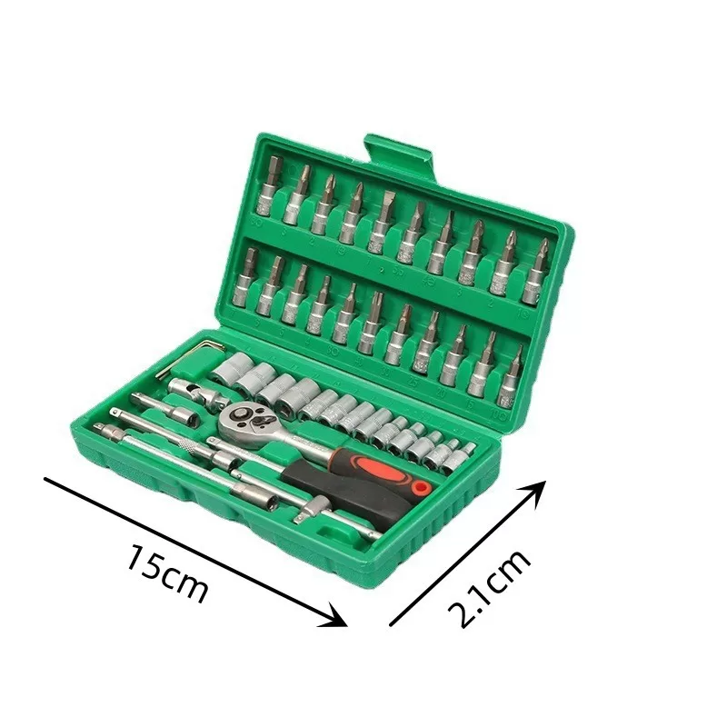 Verde Kit Chaves Jogo Catraca Reversível Soquetes 46 Peças Maleta Promoção