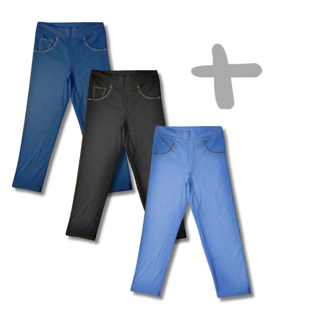 Kit 3 Calças Fake Jeans MiniBoo Masculino Infantil – 3 Cores Azul Médio, Azul Escuro e Preta