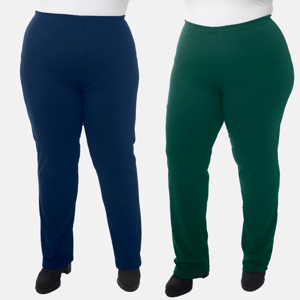 Kit 2 Calça Plus Size Feminina Canelada Cintura Alta 1210-K2-C2