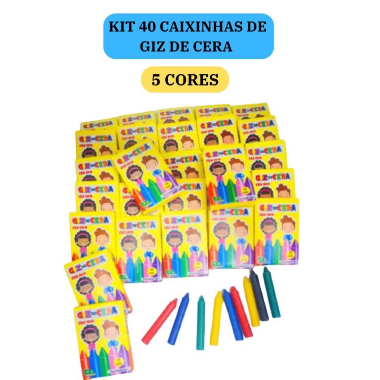 40 cx Mini Giz de Cera 5 Cores P/ Kit Festa Lembra