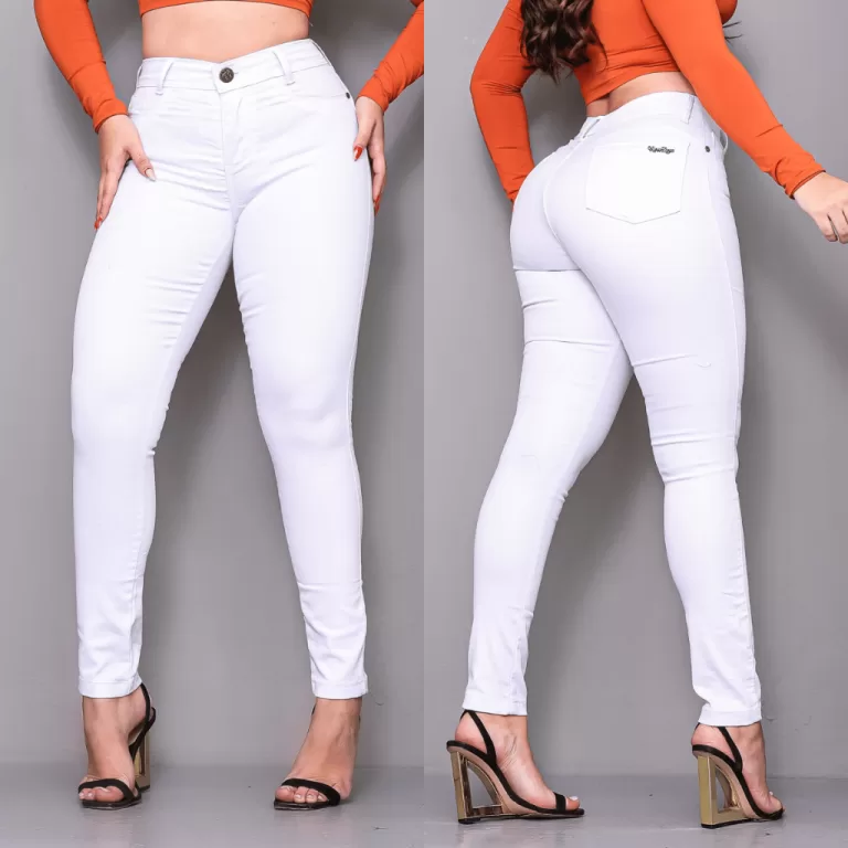 Calça Jeans Skinny Feminina Branca Cintura Alta L