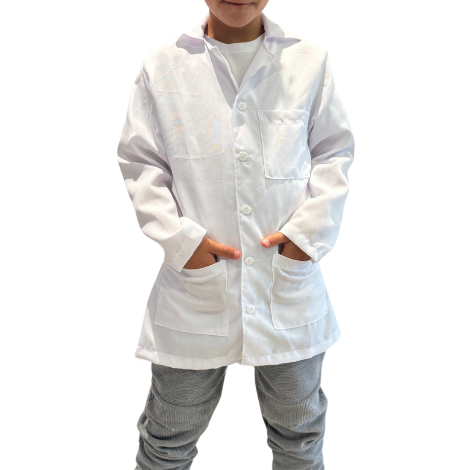 Jaleco Infantil Manga Longa Branco Em Oxford Com 3 Bolsos