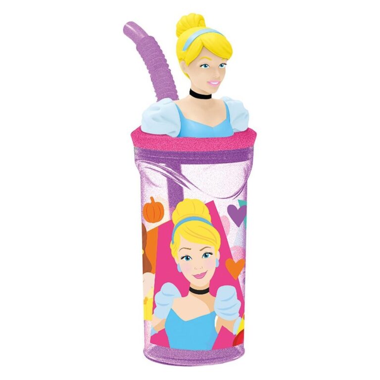 Copo Princesas 3D Infantil Disney c/ Canudo 360ML 