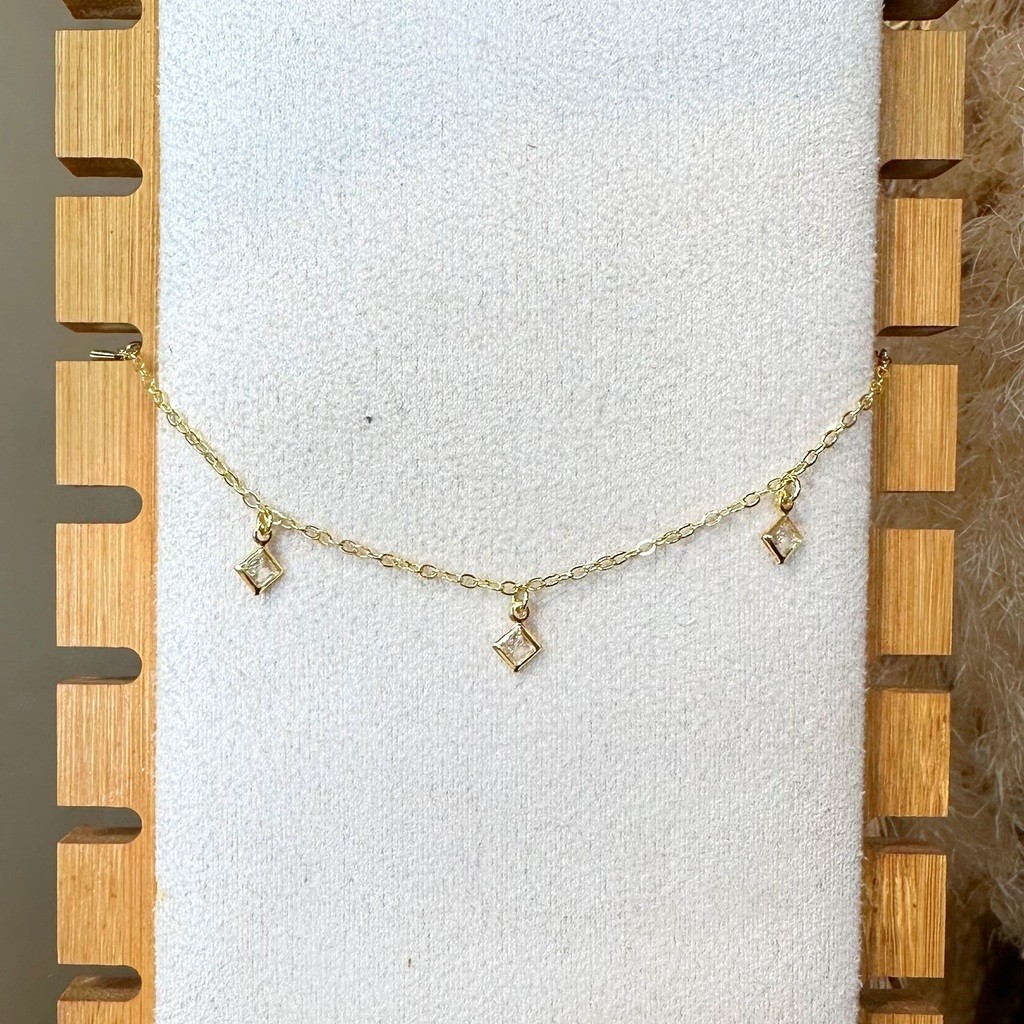 Tonozeleira Pingentes Zircônia Quadradas Banhado em Ouro 18k