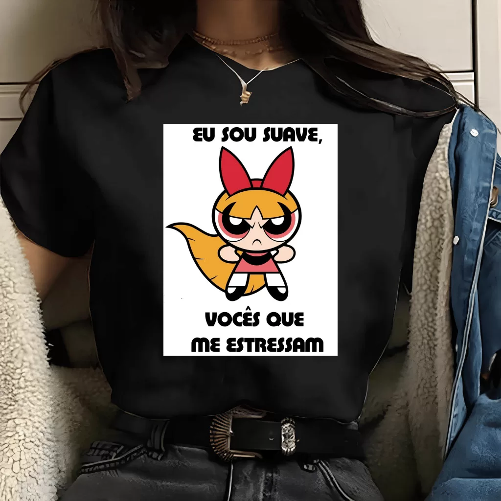 Camiseta Florzinha – Sou suave, Vocês que me estressam (Preta)  Engraçada Divertida Presente feminin