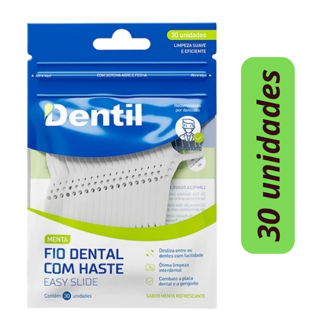 Fio Dental com Haste Branco 30 Unidades para Uso Diário Dentil