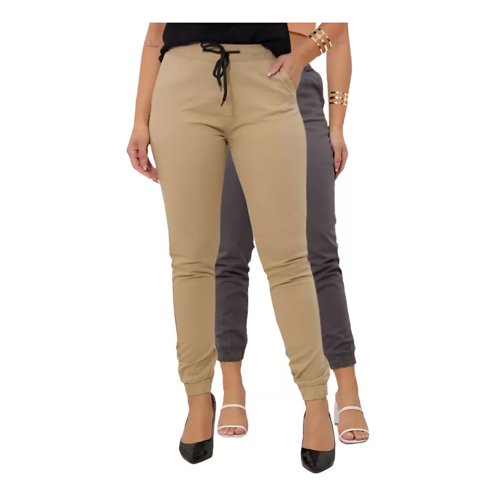 Kit 02 Calças Jogger  Feminino Sarja Jeans Feminina  Skinny