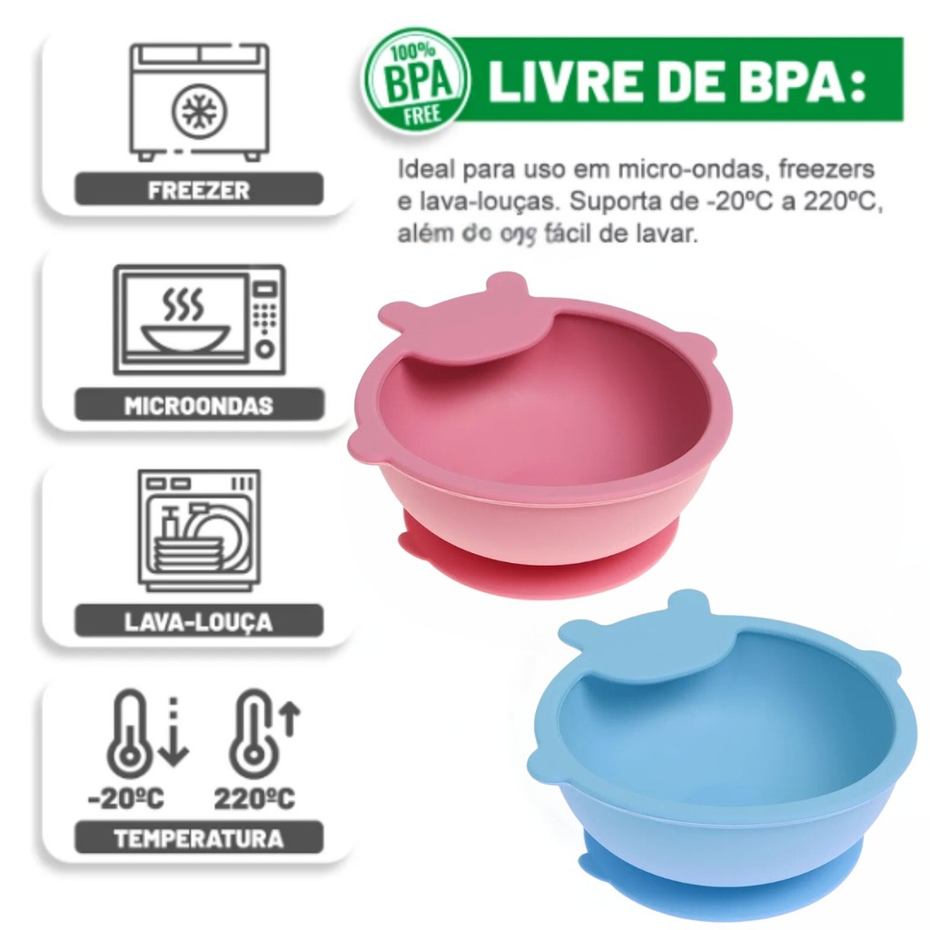 Recepiente de Silicone com Ventosa Refeições Seguras para Bebês