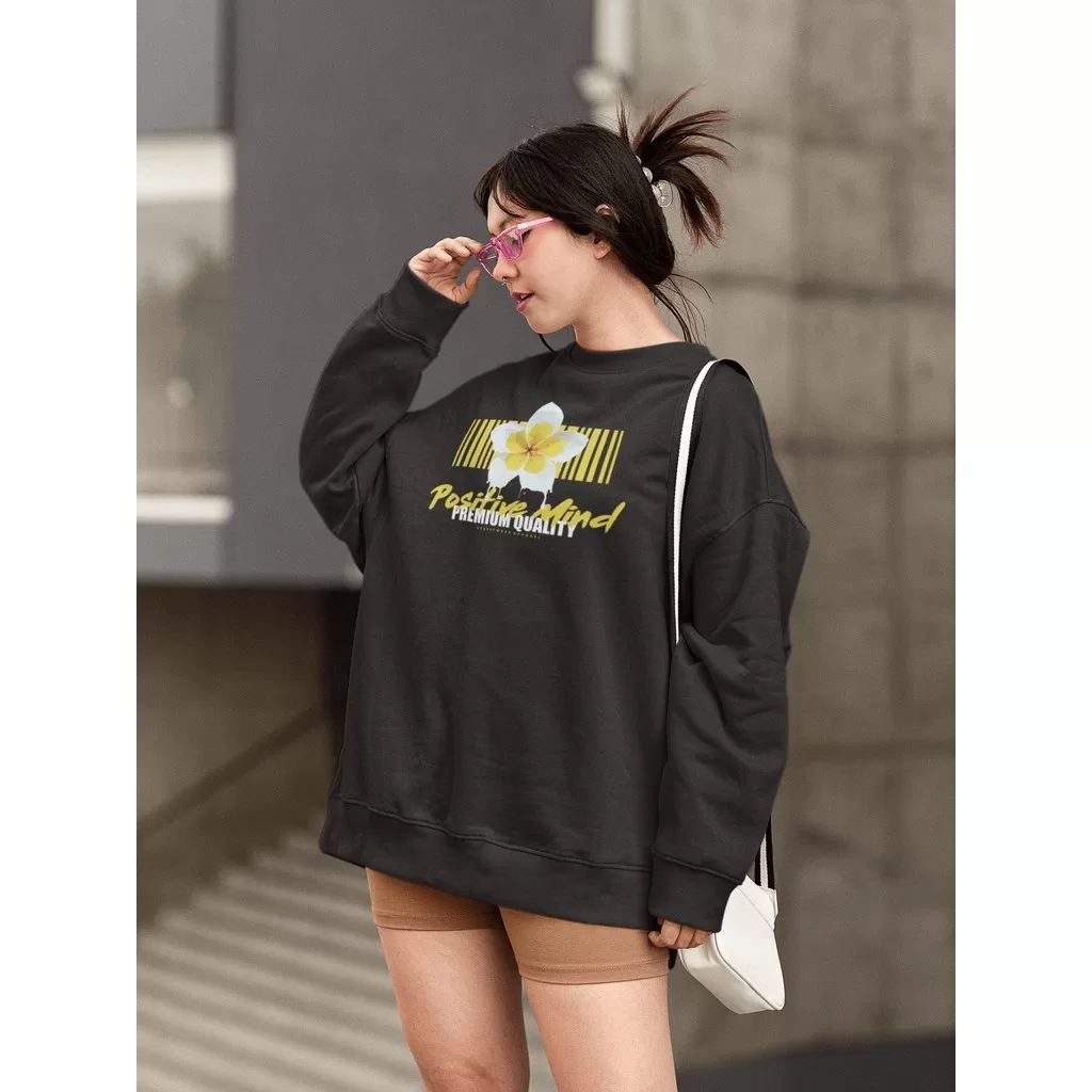 Moletom Blusa de Frio Básico Estiloso Feminino Estampado Gola Redonda Confortável 100% Algodão – Flo
