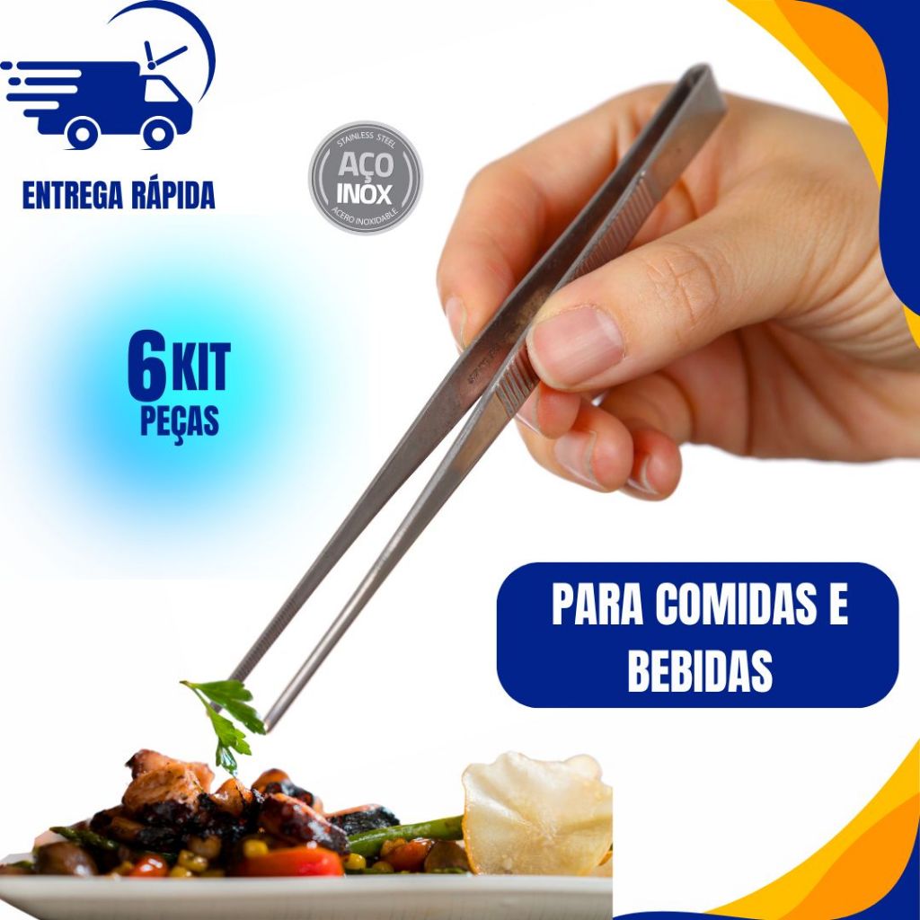 KIT 6 Pinça Culinária de 30cm Aco Inox Precisao