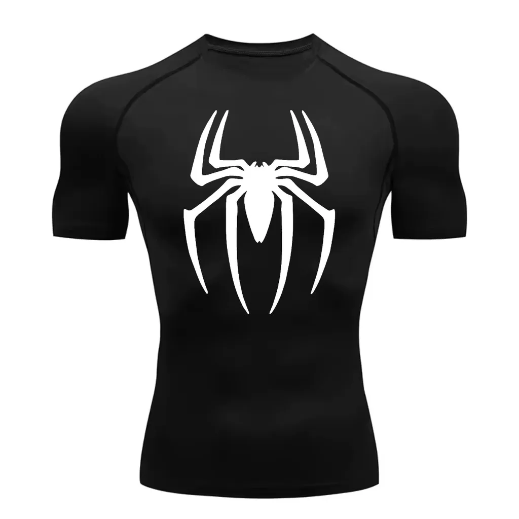 Camisa Compressão Proteção Uv 50+ Estampada Tecido Gelado Segunda Pele Manga Curta Aranha Homem Rash