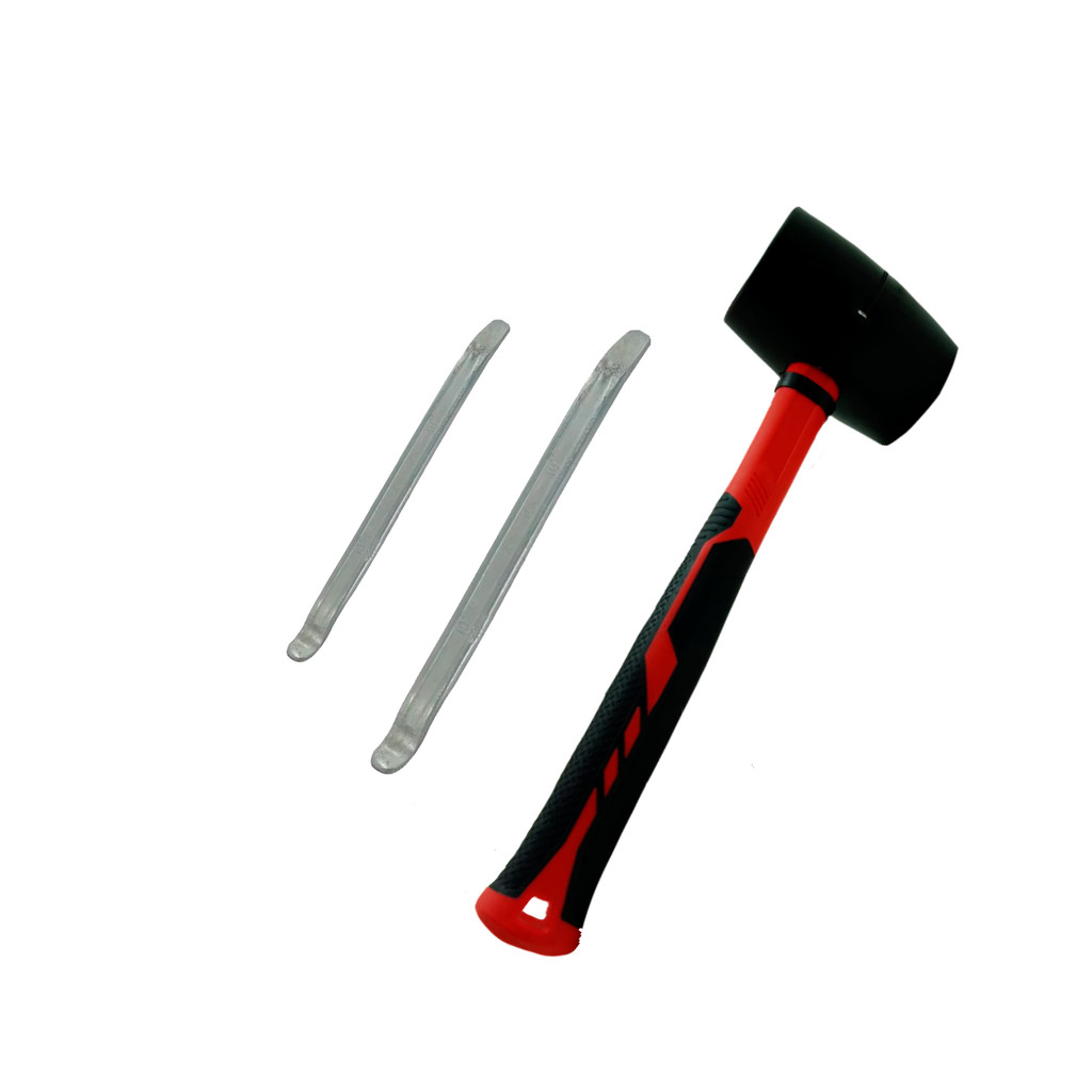 JOGO COM 2 ESPATULAS CHATA DE 30 E 45 CM + MARTELO BORRACHA CABO FIBRA DESMONTAR PNEU