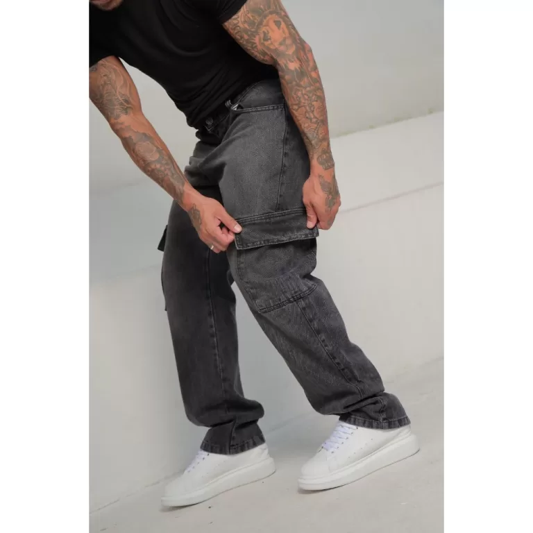 Calça Cargo Jeans Masculina Oversized  Estilo Ska